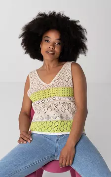 Crochet v-neck top | Beige Light Green | Guts & Gusto