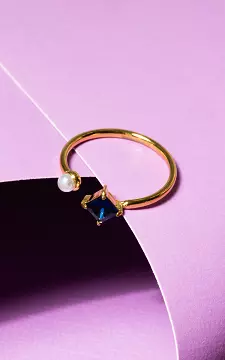 Verstelbare ring met gekleurd steentje | Goud Donkerblauw | Guts & Gusto