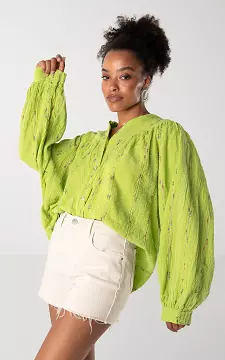 Cotton blouse with embroidery | Green | Guts & Gusto