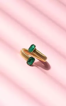 Adjustable ring with a coloured stone | Gold Green | Guts & Gusto
