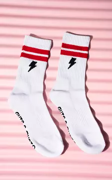 Sports socks with bolt of lightning | White Red | Guts & Gusto