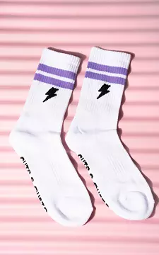 Sports socks with bolt of lightning | White Purple | Guts & Gusto