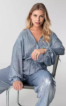 Oversized metallic blouse met knoopjes | Blauw | Guts & Gusto