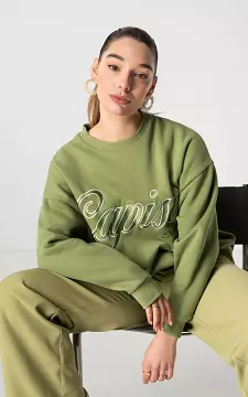 Sweater mit gesticktem Text | Limonengrün | Guts & Gusto