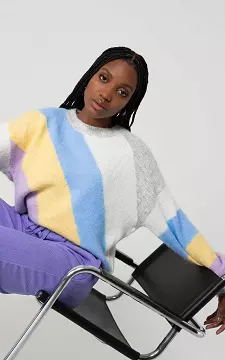 Striped sweater with colours | Grey Light Blue | Guts & Gusto