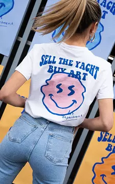 Shirt met print op achterkant | Wit Blauw | Guts & Gusto