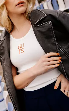 Top made of ribbed fabric with print | White Orange | Guts & Gusto