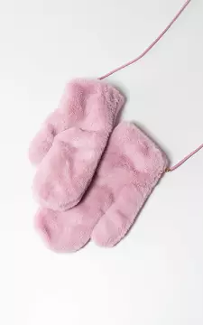 Faux fur mittens with cord | Pink | Guts & Gusto