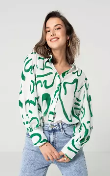 Blouse with wide sleeves | White Green | Guts & Gusto