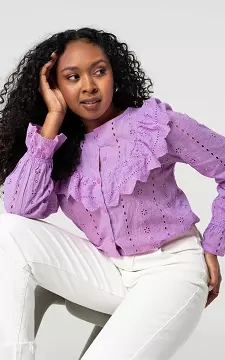 Embroidered blouse with lace details | Lilac | Guts & Gusto
