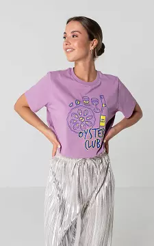 Ronde hals t-shirt met print | Paars | Guts & Gusto