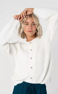 Knitted cardigan with rhinestones buttons | White | Guts & Gusto