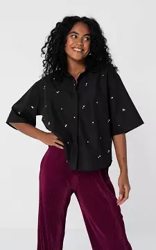 Blouse with short sleeve and studs | Black Silver | Guts & Gusto