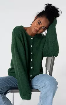 Cardigan with pearlescent colored buttons | Dark Green | Guts & Gusto