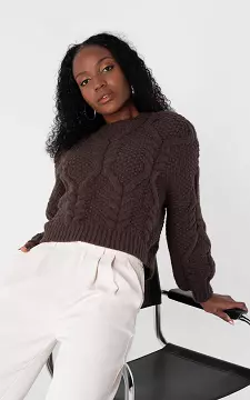 Knitted cable sweater with round neck | Dark Brown | Guts & Gusto