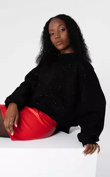 Round neck sweater with glitter | Black | Guts & Gusto