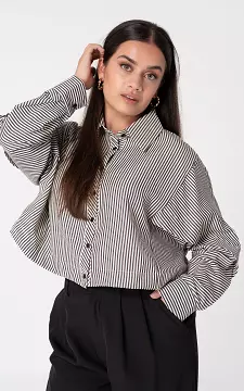 Short model blouse with adjustable elastic | Black Cream | Guts & Gusto