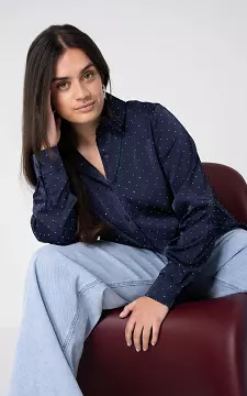 Blouse met zilverkleurige steentjes | Donkerblauw | Guts & Gusto