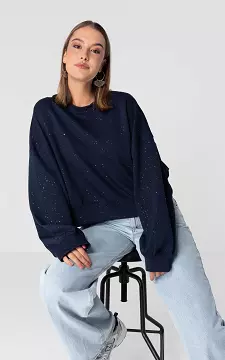 Round neck sweater with glitter | Dark Blue | Guts & Gusto