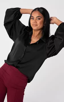 Satin look blouse with buttons | Black | Guts & Gusto