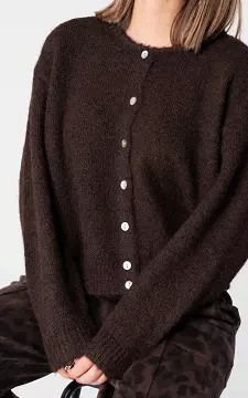 Cardigan with pearlescent colored buttons | Dark Brown | Guts & Gusto