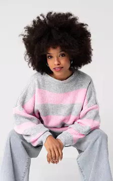 Oversized striped sweater | Light Grey Light Pink | Guts & Gusto