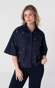 Blouse short-sleeve with studs | Dark Blue Silver | Guts & Gusto