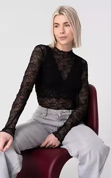 See-through top with round neck | Black | Guts & Gusto